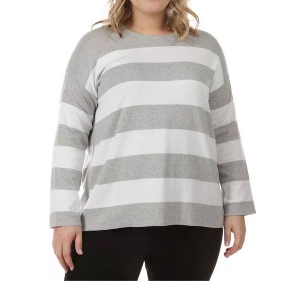 Eileen Fisher Gray and White Striped Reversible Sweater - Picture 2 of 7